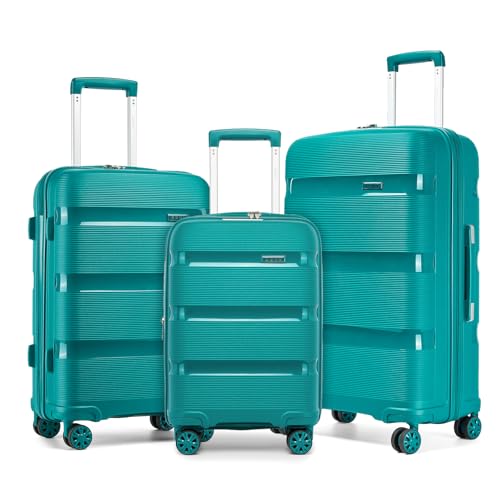Image of Kono Luggage Sets 3 Piece Hard Shell Travel Trolley 4 Spinner Wheels Lightweight Polypropylene Suitcase with TSA Lock (Turquoise, 20 /24 /28 Set)