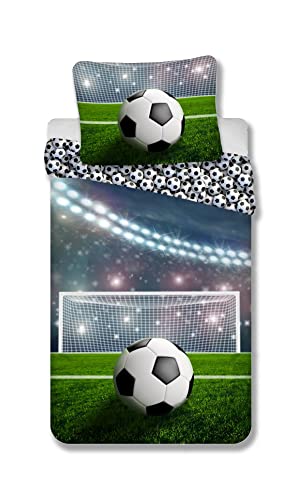 Brandmac Parure de lit Football 100% Coton, Housse de Couette 140x200 cm + Taie d'oreiller 65x65 cm, Goal, NB2003 Multicolore