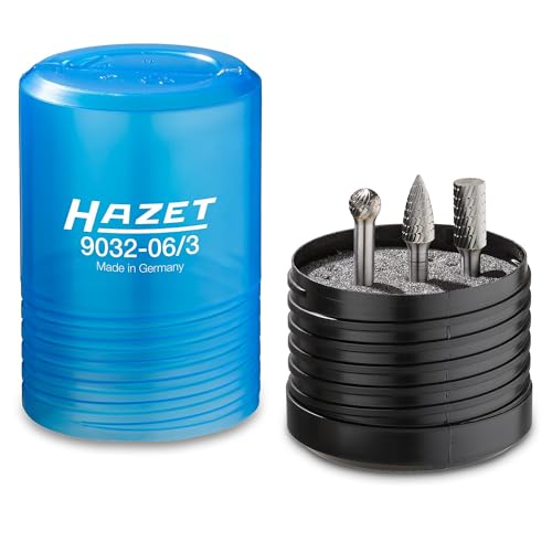 Hazet Hartmetall-Frässtift-Satz (6 mm Schaft, 3 verschiedene Fräser in Zylinder-, Kegel- und Kugelform, Kopfdurchmesser 9-10 mm) 9032-06/3