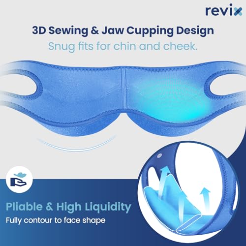 Image of REVIX Face Ice Pack for Wisdom Teeth, 3D Sewing Ice Pack Head Wrap for TMJ Discomfort, Jaw Soreness, Dental Caries and Tooth Extraction, Extra Snug Fit with 4 Hot and Cold Pads, Blue