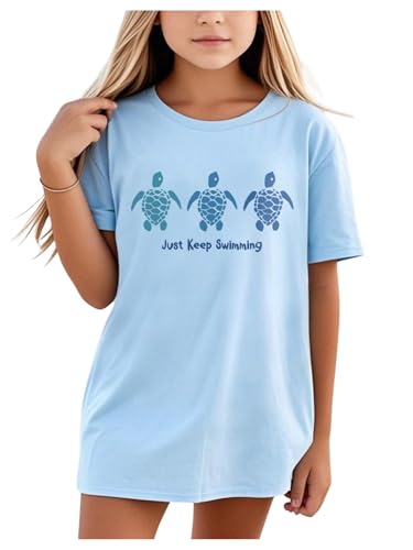 SHENHE Girl's Sea Turtle Shirt Ocean Beach Graphic Tee Crew Neck Short Sleeve T Shirt