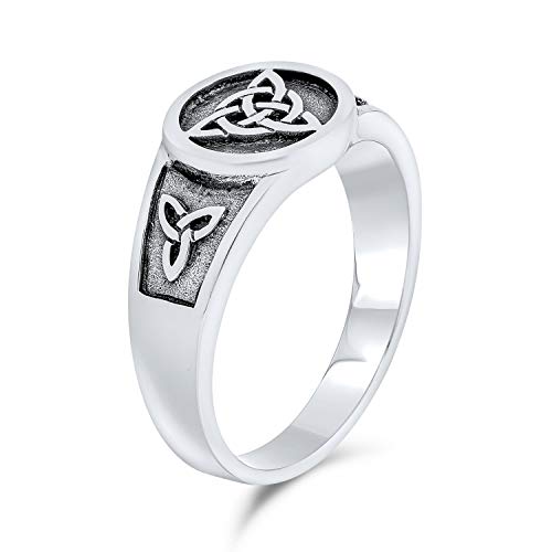 Image of Bling Jewelry Personalized Unisex Ancient Viking Celtic Infinity Trinity Knot Triquetra Signet Ring for Women Oxidized .925 Sterling Silver Customizable