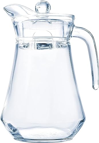 Image of Glass Water Jug - 1300 ml, Transparent Water sering Jug, Hot Cold Water Pitcher with Lid Water Jug, Iced Tea, Milk and Juice Beverage Carafe, Lemon Jug