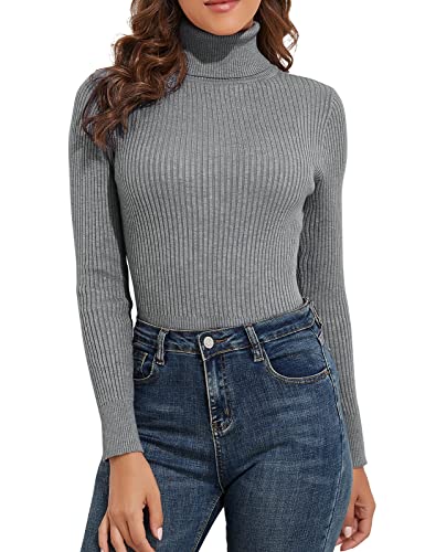 Image of PrettyGuide Women's Ribbed Turtleneck Long Sleeve Sweater Tops