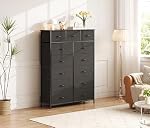 COTUBLR 13 Dressing pour chambre, Tall Chest of Drawers, Dresser en tissu avec plateau en bois & Cadre en acier, Unité d'organisateur de rangement avec des bacs en tissu pour chambre à coucher, Salon, Hallway, Noir