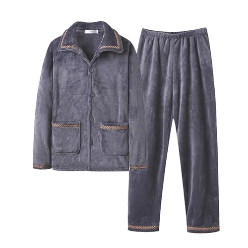 Genérico Pijama Hombre Invierno Acolchado Forro Polar Manga Larga Conjunto Hogar Cálido Sólido Color(Beige, XXL)