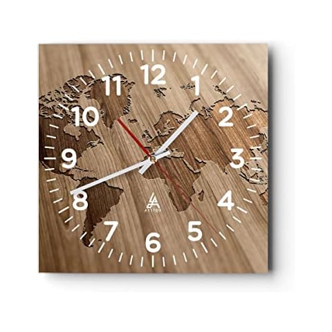 Reloj de Pared de Vidrio Mapa Del Mundo Madera Continentes Cover