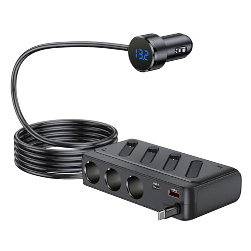 Cargador rápido coche 142W PD 45W USB dual con pantalla de voltaje para mechero de coche 12V