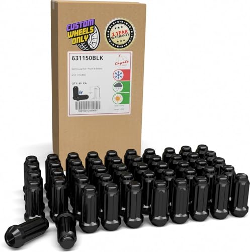 Image of Wheel Accessories Parts 60 Pcs M12x1.75 12x1.75 Thread Truck 2.00 inch Long Spline Lug Nuts Black Chrome 6 Spline Fits 1997 to 1999 Ford F150 Expedition 1998 to 1999 Lincoln Navigator