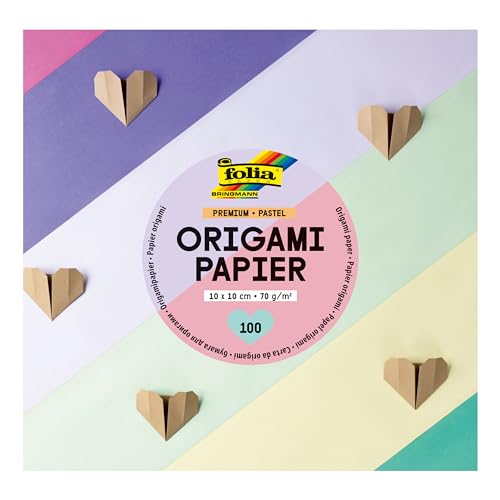 folia 89910 - Hojas plegables premium 70g/m², PASTELL, 10 x 10 cm, 100 hojas en 10 colores diferentes, para manualidades, embellecer y decorar