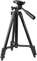 Tripé Profissional Premium 130 cm Ajustável para Câmera, Celular, Projetor, Ring Light, Tablet - Suporte Portátil Estabilizador de Vídeo, Fotos, Live (Preto)