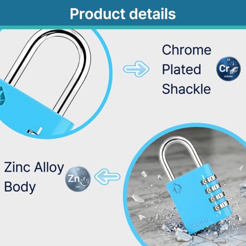 Image of XD40 Combination Lock, 4-Digit Padlock for School Gym Sports LockerLock, Fence, Toolbox, Case, Hasp Storage (2-Pack, Blue, Yellow)