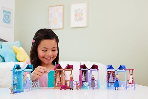 Image of Mattel Disney Frozen Anna or Elsa Playset with 5 Surprises Including Small Doll, Tower & 3-4 Arendelle Village Accessories (Characters May Vary)