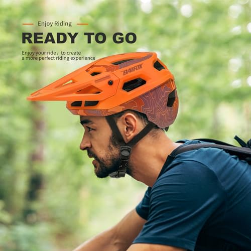 BATFOX Bike Helmet Mountain Bike Helmets for Men Women Adults MTB Bicycle Cycling BMX Bike Helmet(Orange,L(55-59CM))