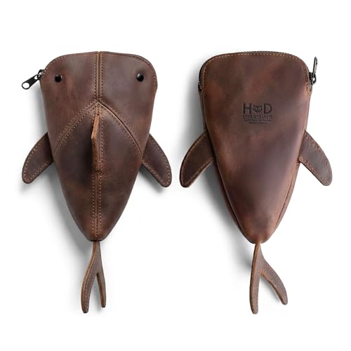 Image of Hide & Drink, Full Grain Leather Zipper Coin Pouch, Change Bag, Pencil Purse, Scissors Case, Shark Shaped Cable Holder, Wallet, Makeup, Stuffed Animal, Handmade, Bourbon Brown