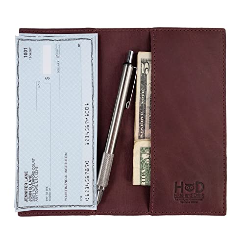 Image of Hide & Drink, Checkbook Cover, Minimalist Organizer for Personal or Business Finances, Bill Holder, Full Grain Leather, Handmade, Sangria