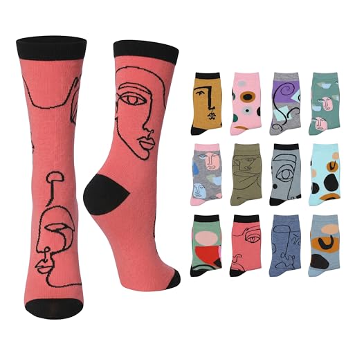 Image of Tipi Toe Women's Fun Patterned Dress Socks, 12-Pack Lightweight Colorful Crew Socks, Casual Novelty Assorted Designs