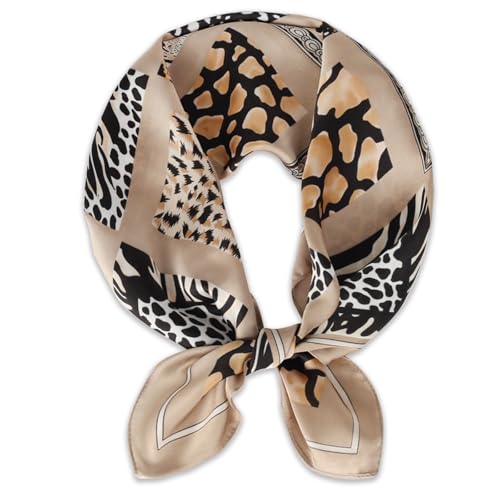 Relang Fashion silk Satin Head Scarf for Women Hair Bandana Hair Scarf Wrap Neck Scarf for Women 27.5×27.5 inches Leopard Champagne