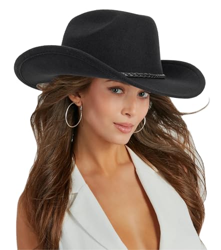 Western-Cowboyhut für Herren und Damen, klassischer Fedora-Hut zum Aufrollen, Panamahut, Schwarz , Einheitsgröße