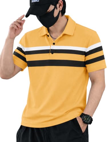 Image of Noble Monk Men's Striped Polo Neck Half Sleeve Casual T-Shirt with Regular Fit