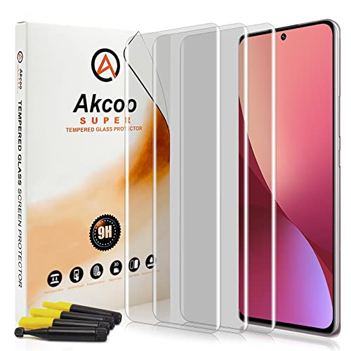 Akcoo Protector de Pantalla para Xiaomi 12X / 12,3 Piezas Cristal Templado,Protección total de borde a borde,Reparación de Rayones,Compatible con Huella Digital,Toque Sensible
