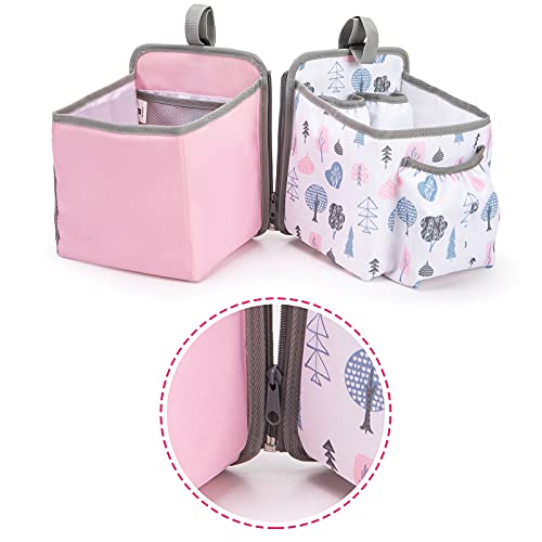 Image of UMUFUKA Hanging Diaper Caddy Organizer,Baby Diaper Organizer Bag Storage for Baby Essentials- Baby Diaper Stacker for Crib,D02 PINK