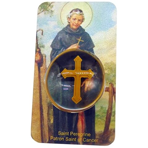 St Peregrine Catholic Prayer Rock Healing Pocket Stone Set with Cross Patron Saint of Cancer and Holy Card Retro Set Cover