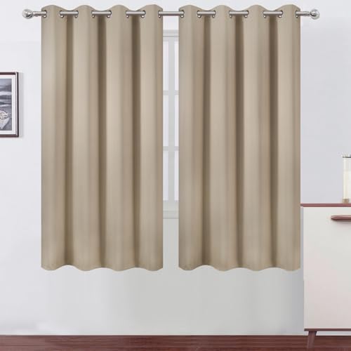 Image of LEMOMO Khaki Blackout Curtains 66 x 63 Inch Length /Set of 2 Curtain Panels /Thermal Insulated Room Darkening Blackout Curtains for Bedroom