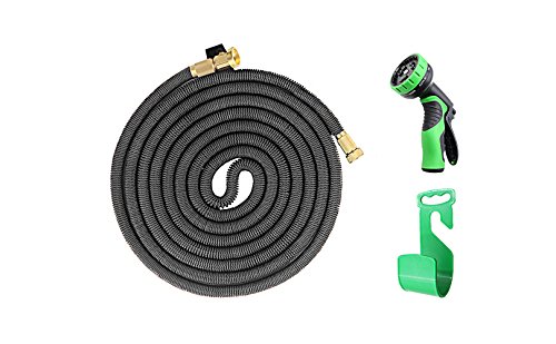 iZEEKER in 2017,Three Times Expandable 50 Feet Magic Hose,Washing Car Hose,Strongest Expandable Garden Hose,Solid Brass Ends, Double Latex Core, Extra Strength Fabric (Black)