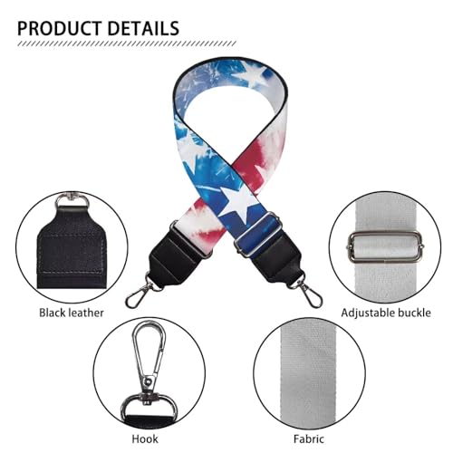 Image of GLENLCWE USA Flag Star Purse Straps Replacement Crossbody Adjustable American Flag Print Bag Strap for Purses, Wide Shoulder Strap for Women