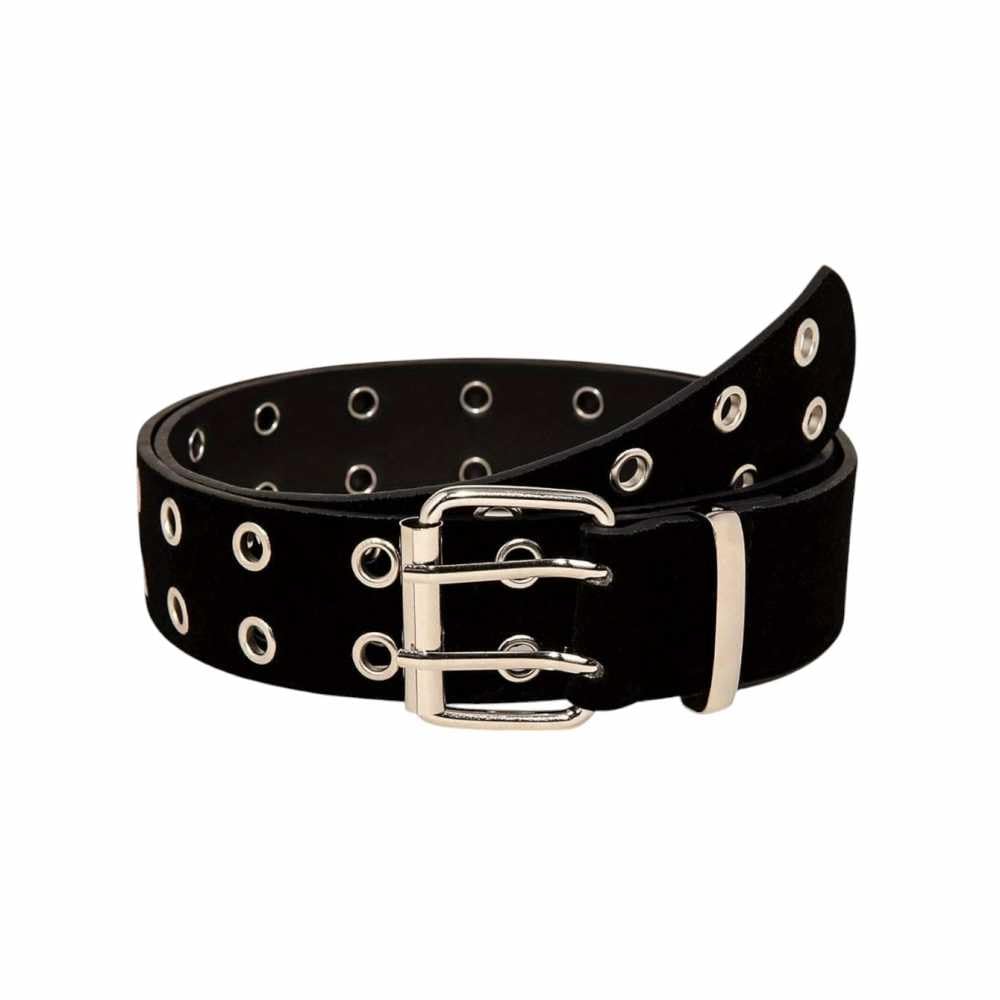 Double Pin Metal Buckle Black Vintage Punk Belt for Women Hip Hop Style-image-2
