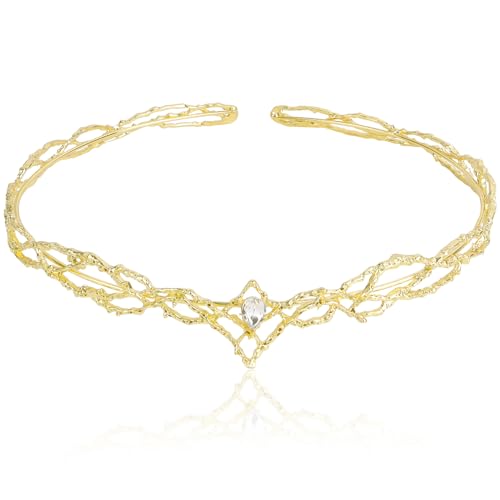 ANBALA Rhinestone Fairy Crown for Women Crystal Elf Crown Gold/Silver Circlet Costume Headwear for Men Renaissance Headpiece for Birthday Party Cosplay Halloween