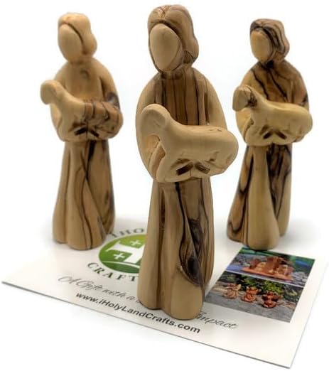 Jesus with the Lamb Figurine, Olive Wood Good Shepherd Statue Hand Carved in the Holy Land, First Communion Gifts, Catholic Religious Gifts, Jesus Carrying Lamb