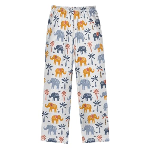 Hand Drawn Colored Elephant Pajama Pants Lounge Sleep Pants Elastic Waist Long Pajama Bottoms with Pockets for 6-14 Years2