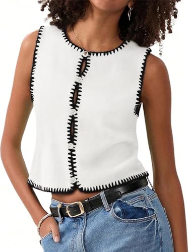 Womens Sweater Vest Top Trendy Summer Outfits 2025 Sleeveless Button Down Crop Knit Tank Tops