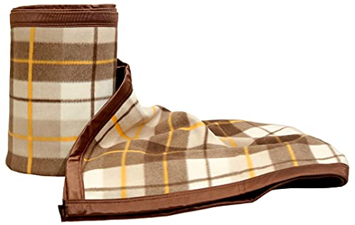 Image of Modern Check All Season Polar Fleece Double Bed Blanket, 90x90 Inches - Brown
