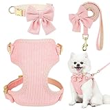 RoseYouth Dog Collar and Leash Set with Bowtie, Girl Dog Collars Metal Buckle Adjustable for Small Medium Dogs (Pink-Harness, S: Neck 10-16', Chest 13-16')