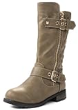Kids Girls Mango21 Dual Buckle/Zipper Quilted Mid Calf Motorcycle Boots