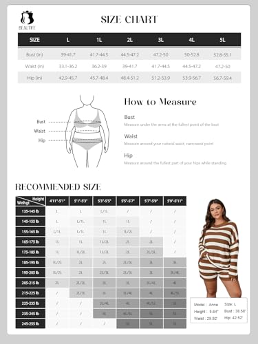 Image of Beautife Womens Plus Size Lounge Sets Striped Knit 2 Piece Sweater Set Long Sleeve Tops and Shorts Oversized Outfits