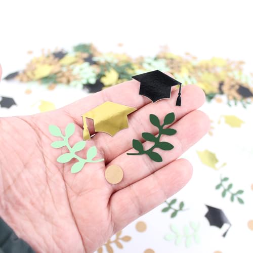 Image of Greenery Graduation Confetti Class of 2026 Rustic Vintage Graduation Decorations Black and Gold Grad Cap Sage Green Grad Party Decorations 2026