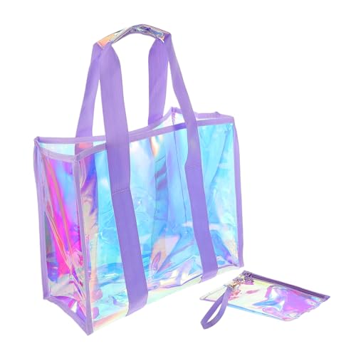 Large Mesh Beach Bag for Women Iridescent Pvc Irideshoulder Bag Storage Tote for Outdoor Adventures