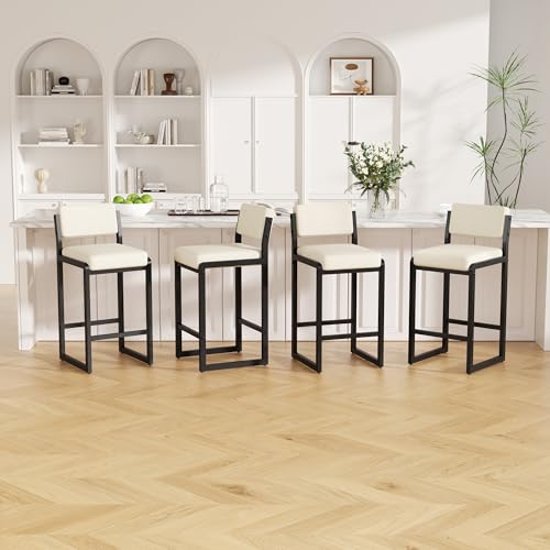 Image of Bar Stools Set of 4, Modern Counter Height Bar Stools with Back,26 inch Beige