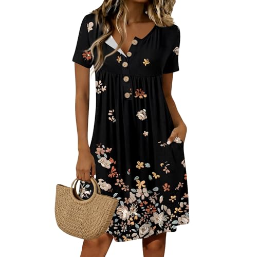 Vestidos Verano Mujer 2026, Ropa, Cortos Largo Elegante Ropa Chic Dresses for Women, Larga Manga Corta Botones Boho Playeros Playa Camisero Invitada Talla Grande Vestidos Largos Mujer, XXL