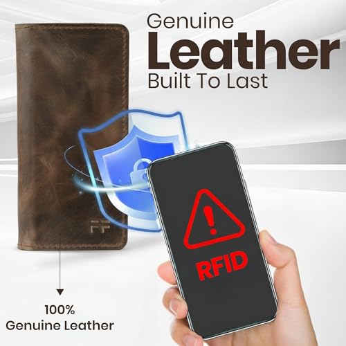 Hand Stitched Genuine Cow Leather Long wallet for men | RFID Blocking Bifold Tall Mens Wallet | 1 ID Window | Total 10 Slots | Perfect leather gifts for men. Classic long-Brown4