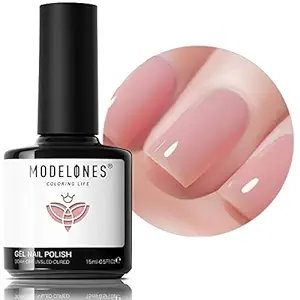 modelones Gel Nail Polish, 1 Pcs 15ml Transparent Jelly Nude Pink Gel Polish Set Sheer Pink Champagne Color Nail Gel Polish Kit, Soak Off LED Salon DIY at Home Gel Nail Manicure Gift for Women Girls