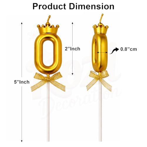 Image of Rozi Decoration Number 0 Birthday Candle Gold with Crown Design | Cake Topper Candle with Stick | Party Cake Decoration for Birthday Anniversary Celebration Pack of 1 Pcs