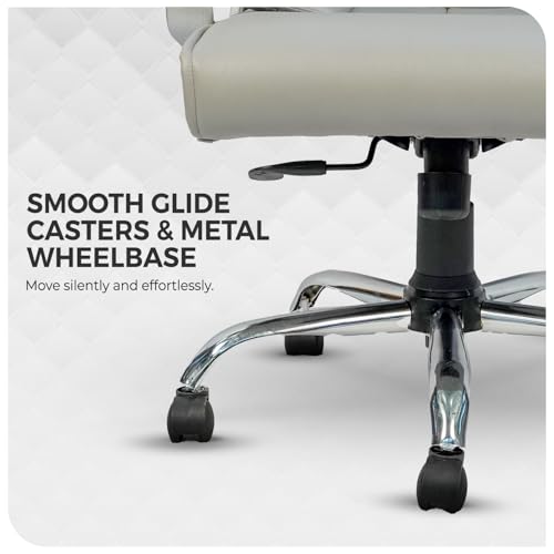 Image of CELLBELL BossPro Fabric Office Chair High Back Ergonomic Executive Boss Chair with Memory Foam Cushion Lumbar Support Chrome Base Hydraulic Tilt Rocking Function 120kg Capacity (White)