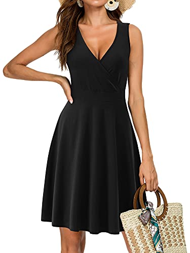 Image of GUBERRY Womens Wrap V Neck Sleeveless Sundress Summer Flare Tank Dress with Pockets