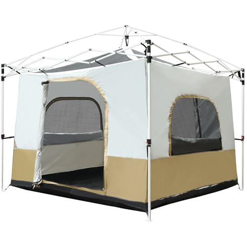 REDCAMP Canopy Camping Tent for Pop Up Canopy Tent, Inner Tent with Mesh Window, Converts Straight Leg 10'x10' or 10'x20' Canopy into Camping Tent, Fits 4-6 Person, Khaki(Frame/Shelter NOT Included)