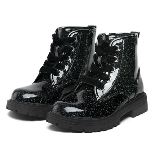K KomForme Girls Glitter Ankle Boots Lace Up Waterproof Combat Shoes With Side Zipper for Toddler/Little Kid/Big Kid4